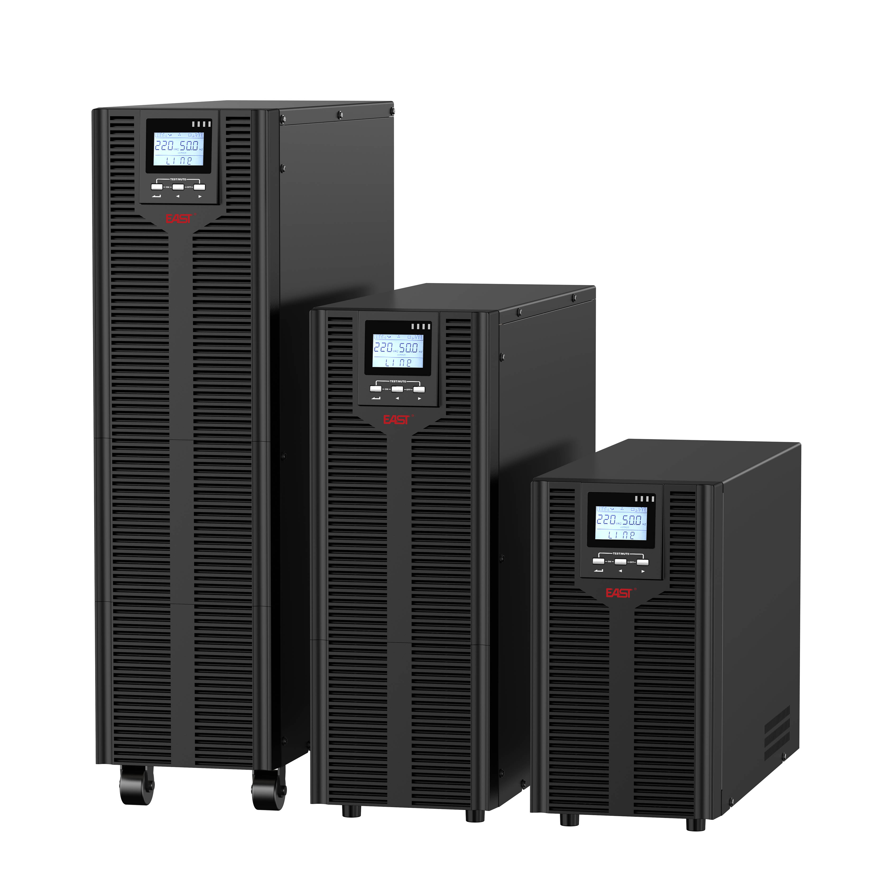 EAST უწყვეტი კვების წყარო (UPS) - 20KVA/20KW ფაზა 3:1, საჭიროებს 16,18,20 გარე მიერთების აკუმულატორს